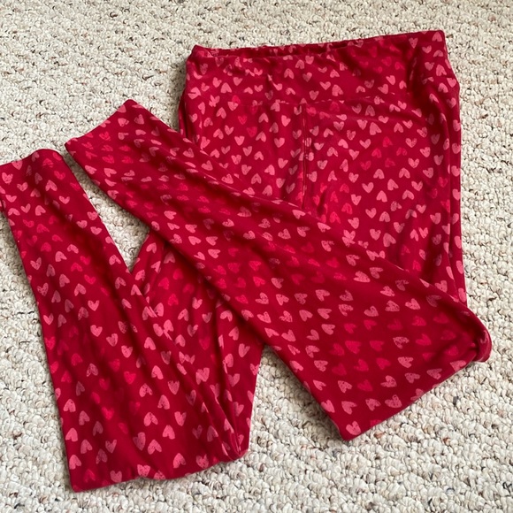 LuLaRoe Leggings Womens OS Red Pink Heart Pattern Valentine’s Day love like new - Picture 1 of 10